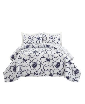 Scandinavian Floral 3 Piece Quilt Set, Full/Queen