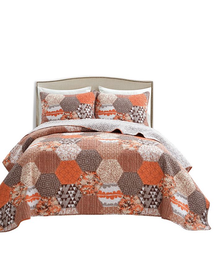 Lush Decor Briley Set Copripiumino Reversibile 3 Pezzi King Size - Cotone 100% Con Motivo Traliccio, Colore Mandarino
