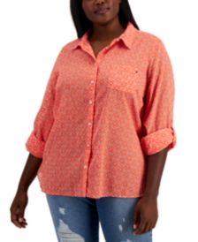 Plus Size Burnout Button Down Blouse