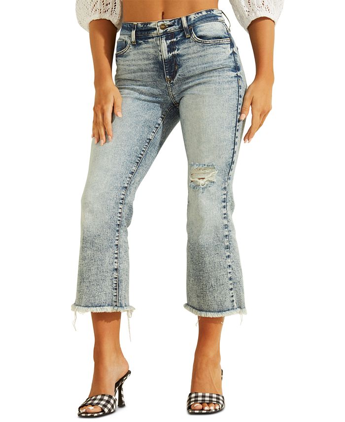GUESS Ayla Cropped Kick Flare Jeans - Macy's