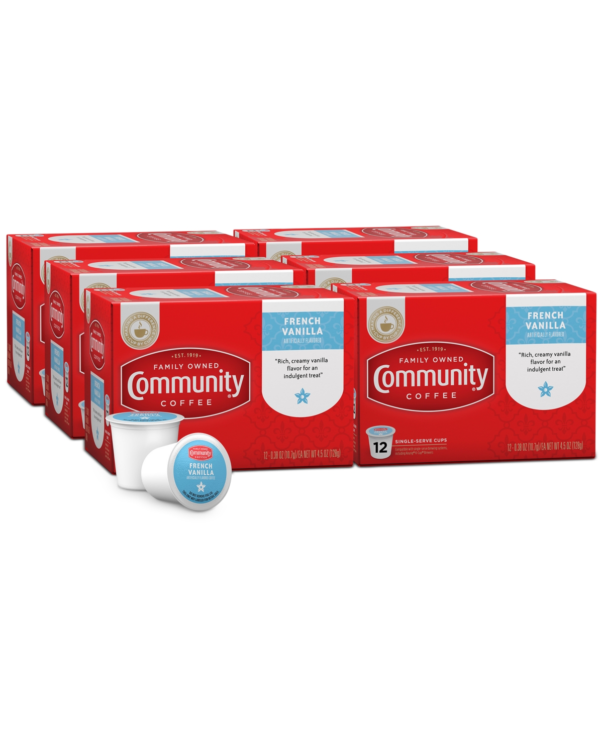 Community Coffee French Vanilla Medium Roast Single Serve Pods, Keurig K-Cup Brewer Compatible, 72 Ct