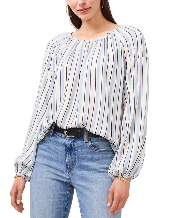striped balloon sleeve top