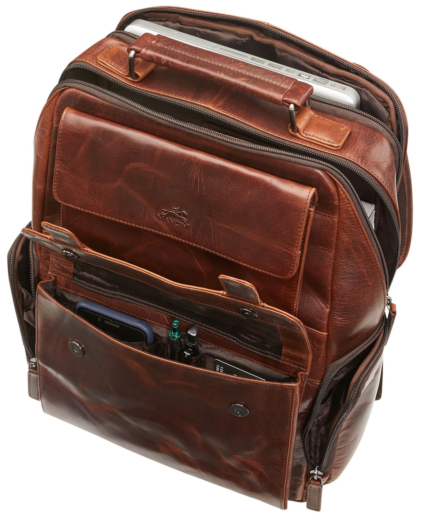 Рюкзак Mancini Secure Pocket Leather Laptop, цвет: Коричневый — фото 4