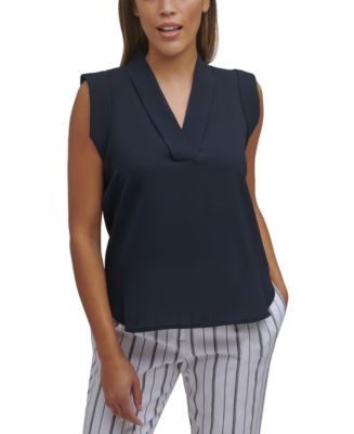 Calvin Klein V-Neck Sleeveless Blouse - Macy's