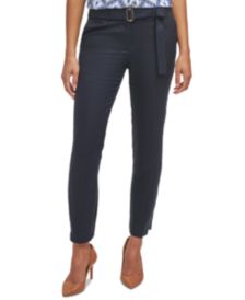 Belted Slim-Leg Pants