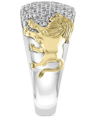 EFFY&reg; Men's White Sapphire Lion Ring (1-3/8 ct. t.w.) in Sterling Silver & 14k Gold-Plate