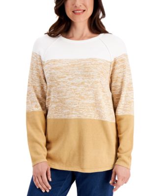 Petite Cassie Colorblocked Cotton Sweater, Created for Macy's