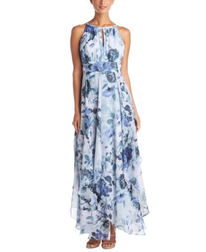 R & M Richards Plus Size Floral-print Chiffon Dress In Blue Floral