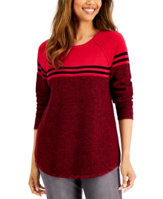 Marisa Cotton Colorblocked Textured Curved-Hem Sweater, Created for Macy's