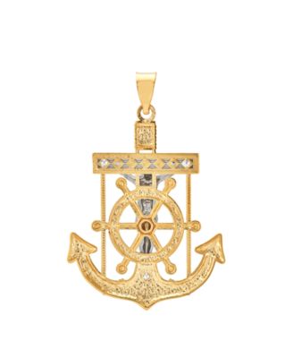 Men's Mariner Cross Pendant in 14k Gold & White Gold