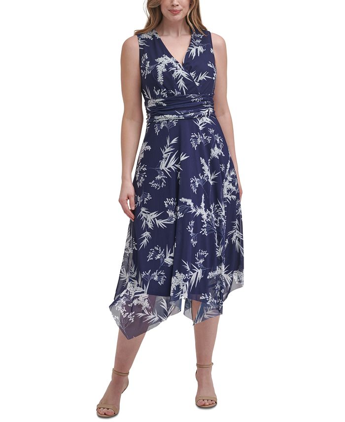Jessica Howard Plus Size Printed Handkerchief-Hem Dress - Macy's