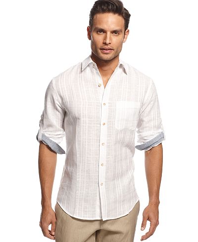 Tasso Elba Men's Textured Linen Shirt - Casual Button-Down Shirts - Men ...