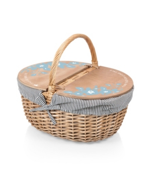 Picnic Time 's Cinderella Country Picnic Basket In Navy Blue And White Stripes