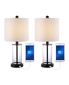 Abner Glass Modern Contemporary USB Charging LED Table Lamp, Set of 2