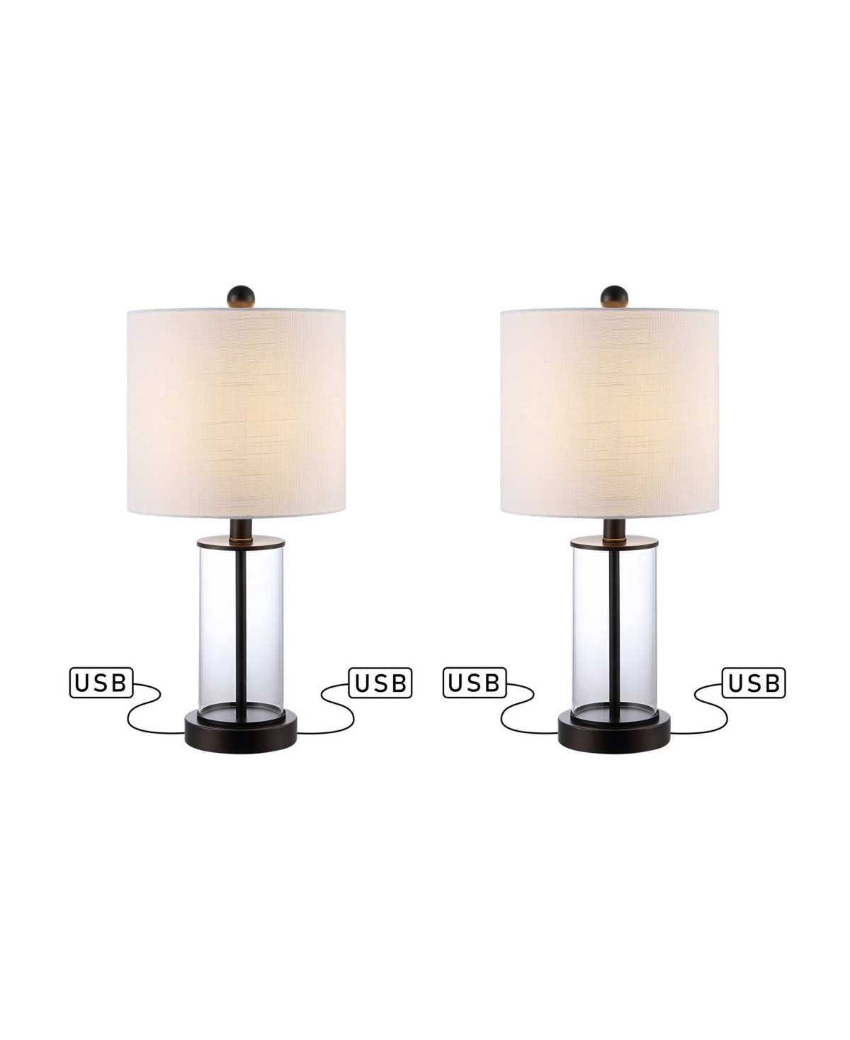 Abner Glass Modern Contemporary Usb Charging Led Table Lamp, Set of 2