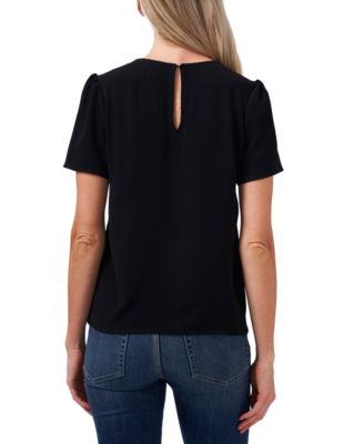 Women's Pintucked Front Short Sleeve Crew Neck Blouse