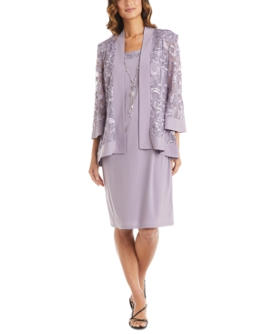 Shop R & M Richards Dress And Soutache Jacket In Orchid Purple