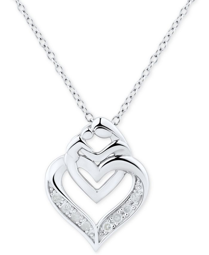 Macy's Diamond Mother & Child Interlocking Heart Pendant Necklace (1/10 ...