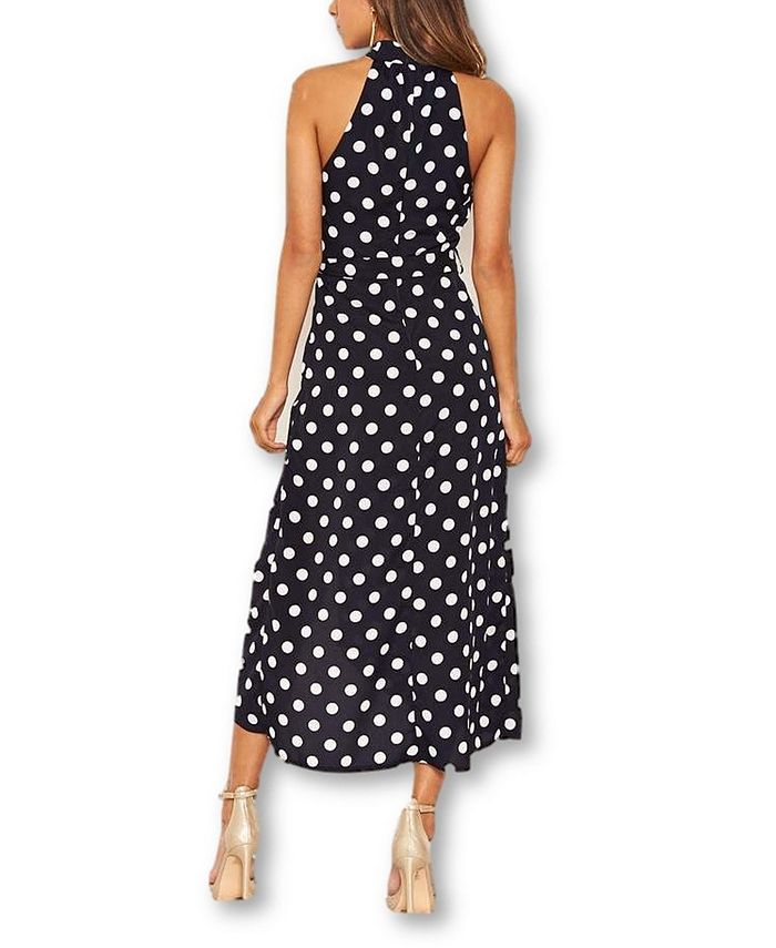 AX Paris Polka Dot High Neck Slit Front Dress Macy's