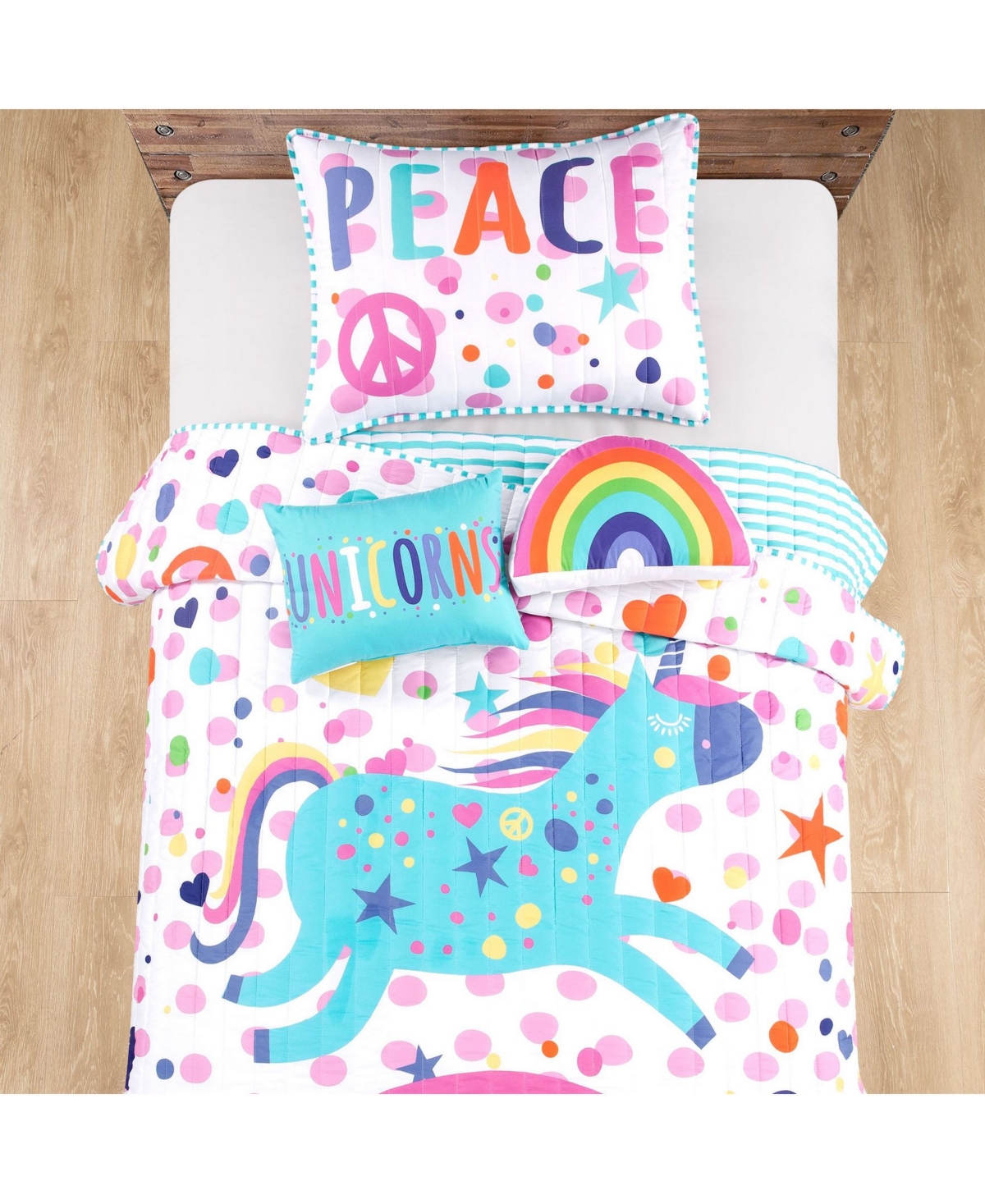 Lush Decor Unicorn Rainbow 4 Piece Quilt Set for Kids, - Multi