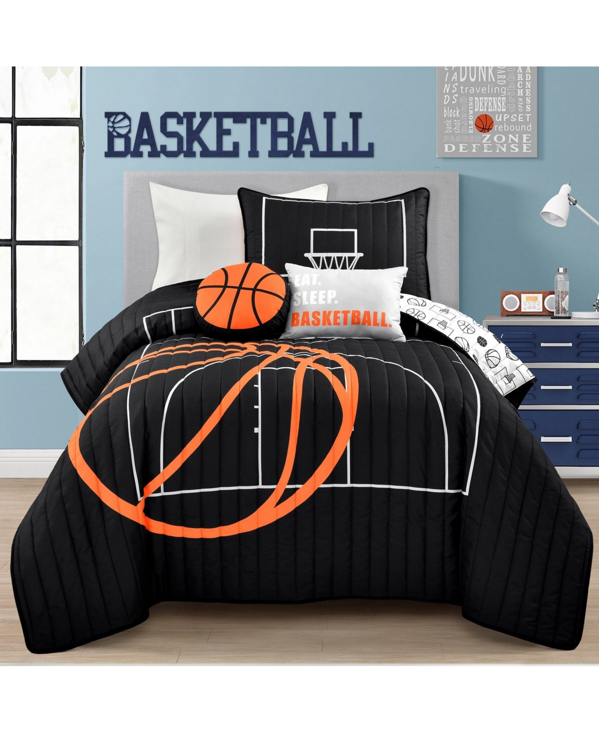 Lush Decor Kids Basketball Game 4-pc. Quilt Set, Twin/twin Xl In Black,orange