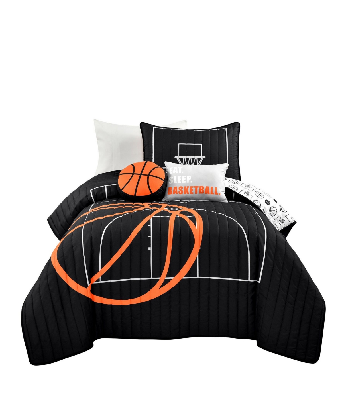 Lush Decor Basketball Game 4 Piece Quilt Set For Kids, Twin/twin Xlong In Black,orange
