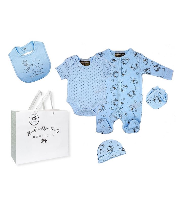 RockABye Baby Boutique Baby Boys Elephant Layette Gift Set in Mesh