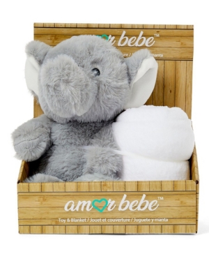 Amor Bebe Boys And Girls Plush Elephant With Blanket In Gray And White