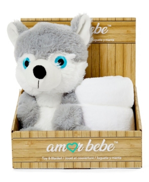 Amor Bebe Boys And Girls Plush Wolf With Blanket In Gray And White
