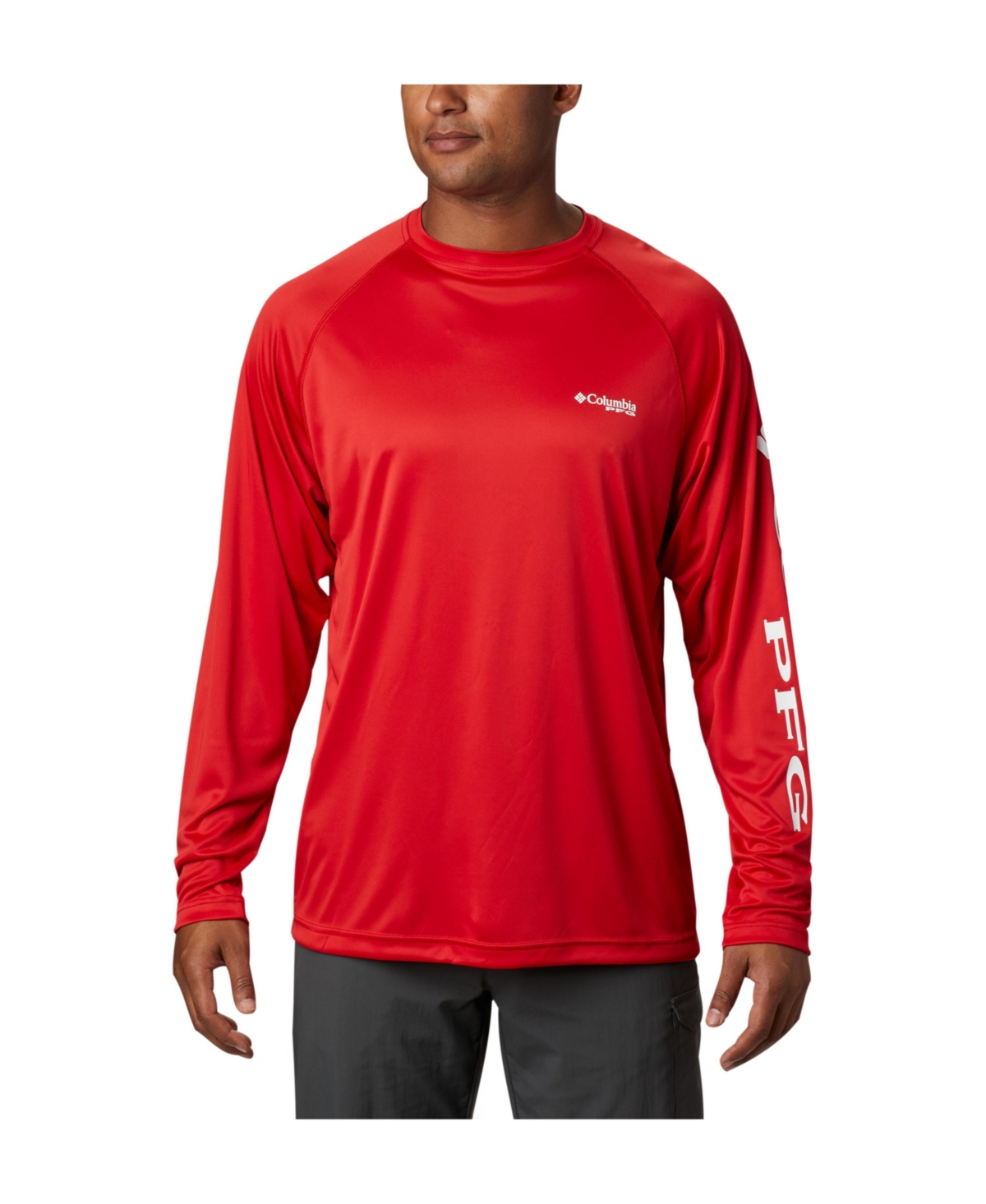 Columbia Pfg Men's Terminal Tackle Upf 50 Quick Dry Shirt In Red Spark,white Logo