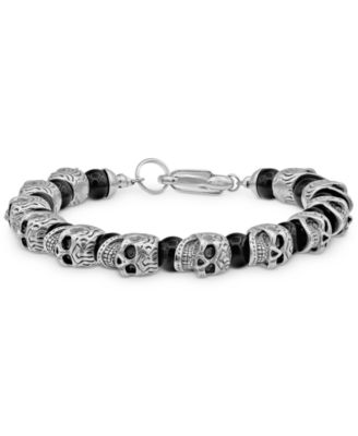 Macy's - Men's Onyx Skull Bracelet  in Stainless Steel