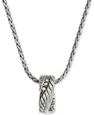 EFFY&reg; Diamond Crossover Vertical Bar 18" Pendant Necklace (1/20 ct. t.w.) in Sterling Silver & 18k Gold