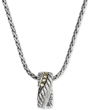 Effy Collection Effy Diamond Crossover Vertical Bar 18" Pendant Necklace (1/20 Ct. T.w.) In Sterling Silver & 18k Go