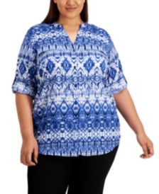 Plus Size Printed Roll-Tab Top