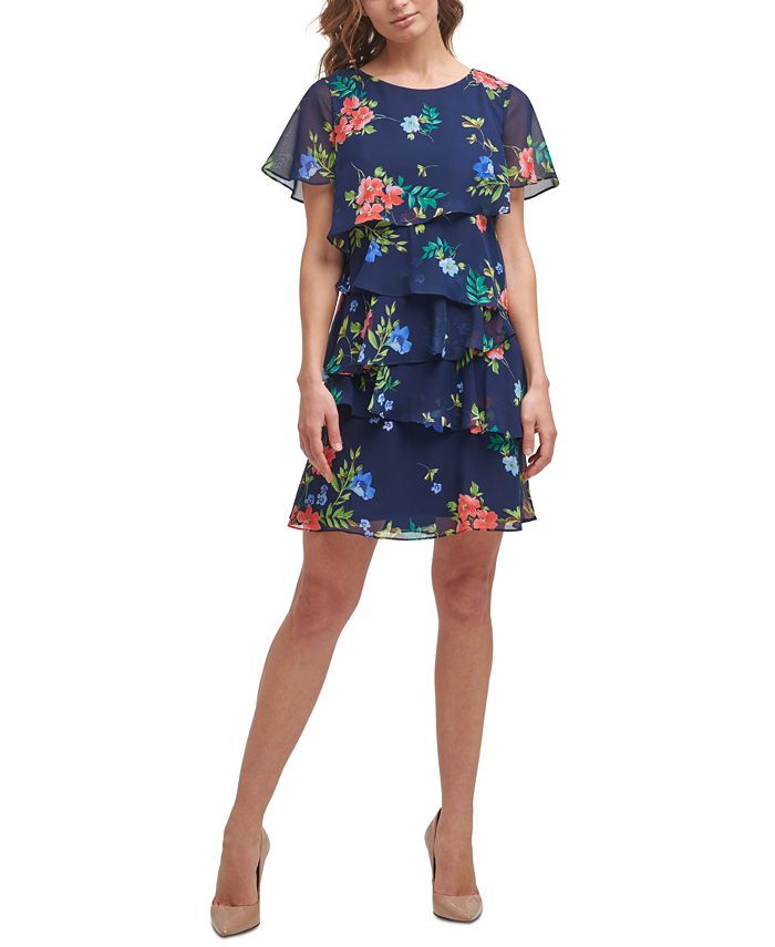 Jessica Howard Petite Floral-Print Tiered Dress - Macy's