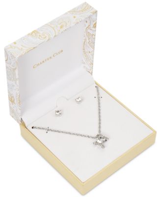 Charter Club - Silver-Tone Crystal Pendant Necklace & Stud Earrings Set