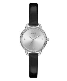 Women's Glitz Silver-Toned Black Patent Leather Watch 30mm