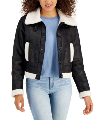 macy's shearling coats womens