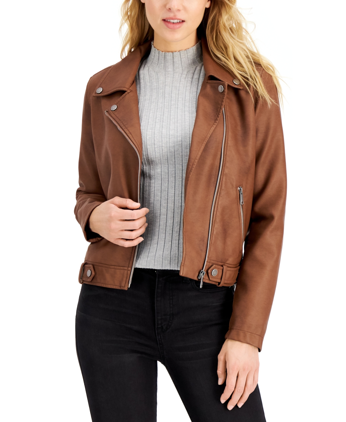 CoffeeShop Juniors' Faux-Leather Moto Jacket, Created for Macy's