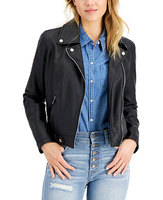 CoffeeShop Juniors' Faux-Leather Moto Jacket, Created for Macy's - Macy's