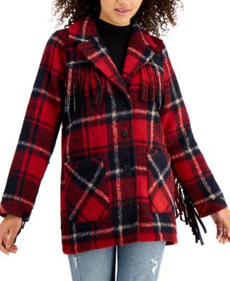 red and black plaid women's coat