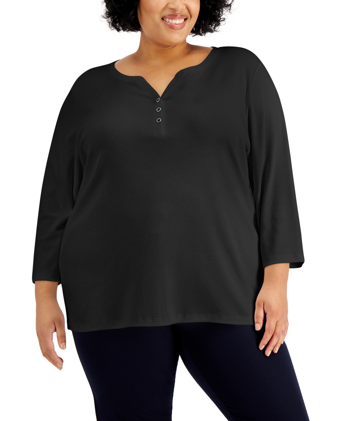 Karen Scott Plus Size Scoop-Neck Short-Sleeve Top, Created for Macy's -  Macy's