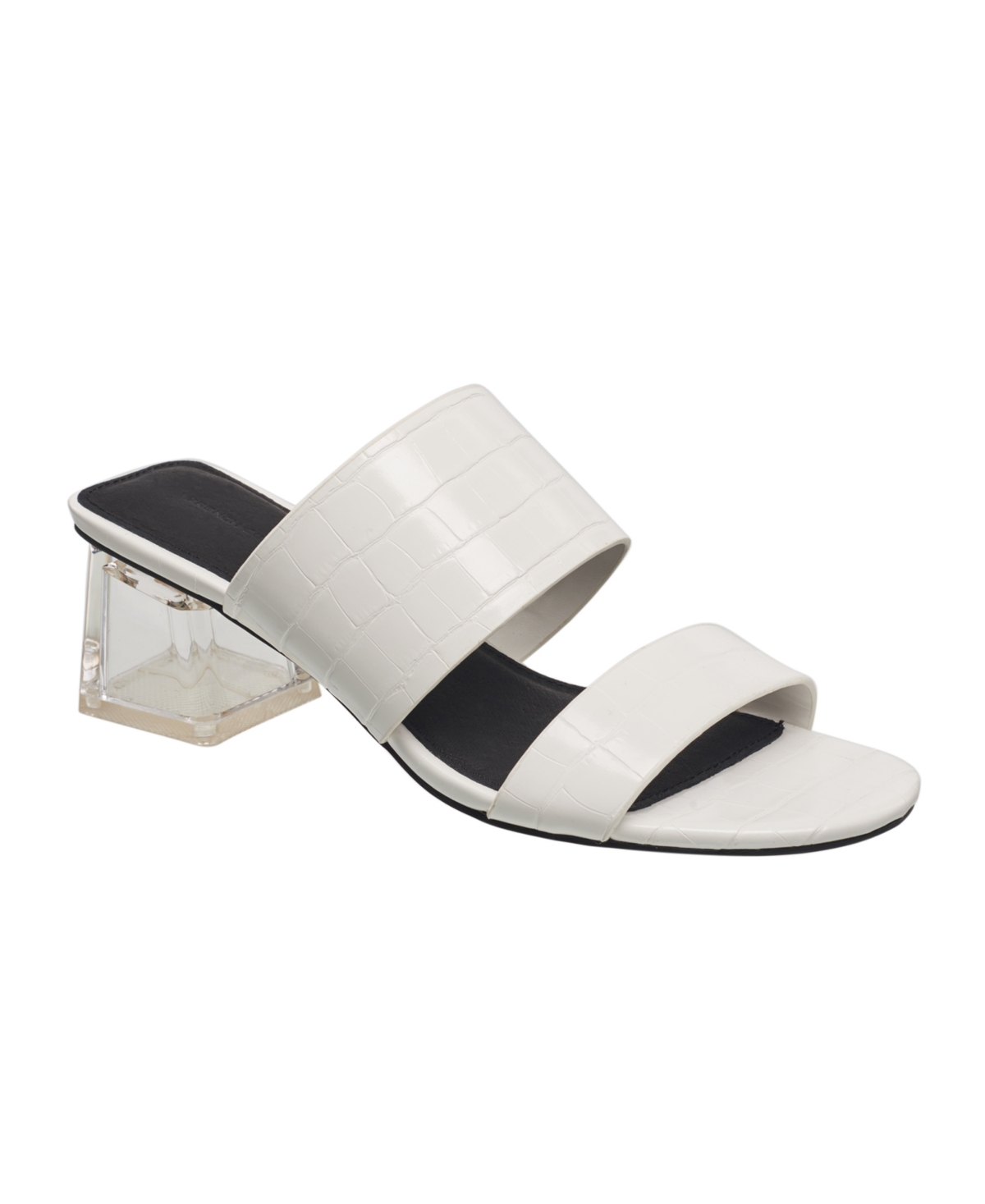 French Connection Women's Slide on Block Heel Sandals - White- Faux Leather