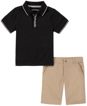 Calvin Klein Little Boys Knit Polo with Khaki Twill Short Set 2 Piece