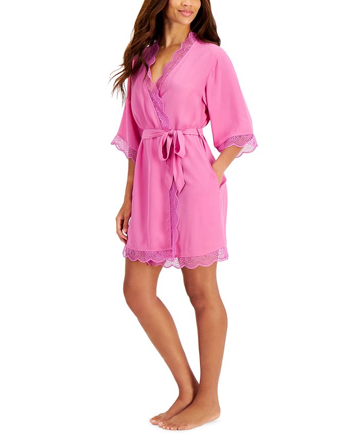 INC International Concepts Lace Trim Short Robe, Created for Macy's