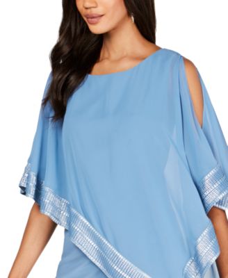 Metallic-Trim Capelet Sheath Dress