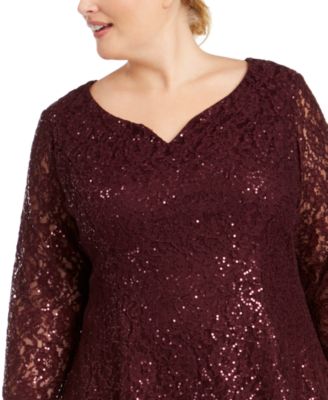 Plus Size Sequined Lace Dress