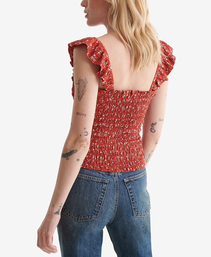Lucky Brand Smocked Printed Top & Reviews - Tops - Women - Macy's