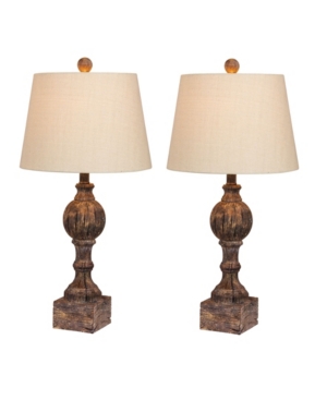 Fangio Lighting Distressed Sculpted Column Resin Table Lamps, Set Of 2 In Cottage Antique Brown