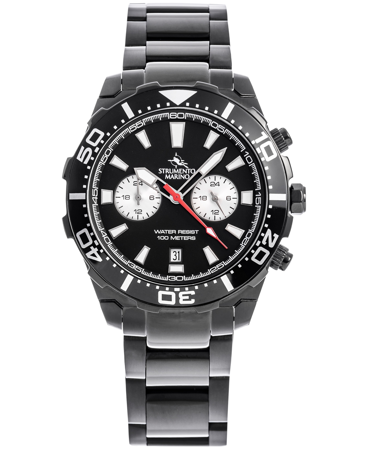 Men's Dual Time Zone Skipper Black Pvd Stainless Steel Bracelet Watch 44mm, Created for Macy's - Black Pvd  Black Dial